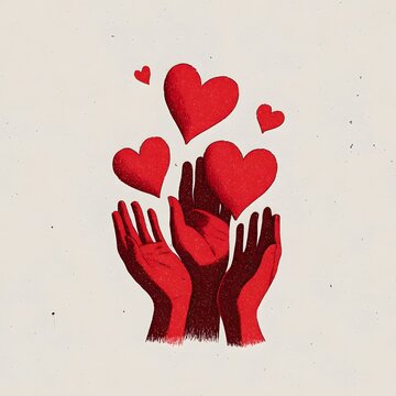 Romantic kindness design with glowing heart in caring hands photo