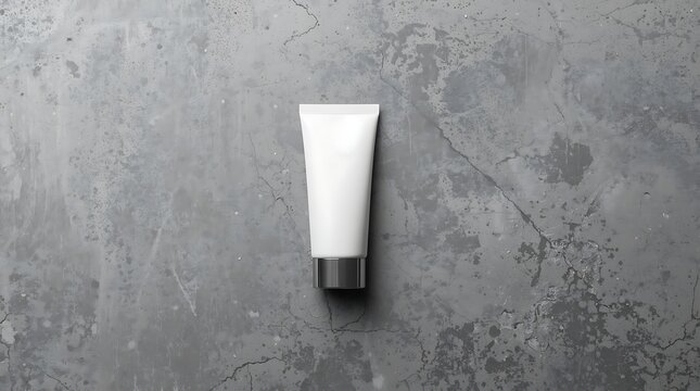 Minimalist White Tube of Cream or Lotion on a Textured Gray Background.