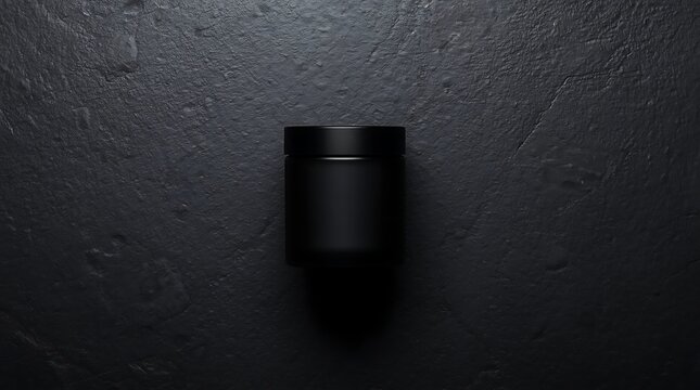 Minimalist Black Jar on Dark Textured Surface.