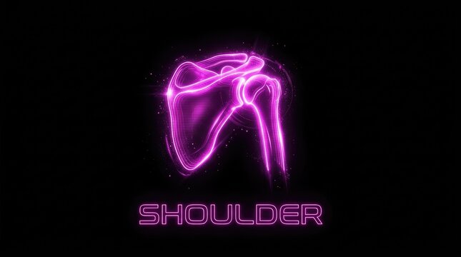 Neon Glowing Shoulder Anatomy. Digital Medical Illustration of Human Joint and Bones.