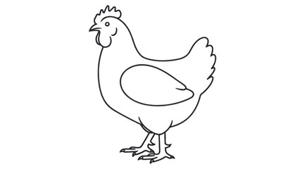 Fototapeta premium Simple Hen Line Art Drawing. Black and White Outline Sketch of a Chicken. Farm Animal Vector Illustration.