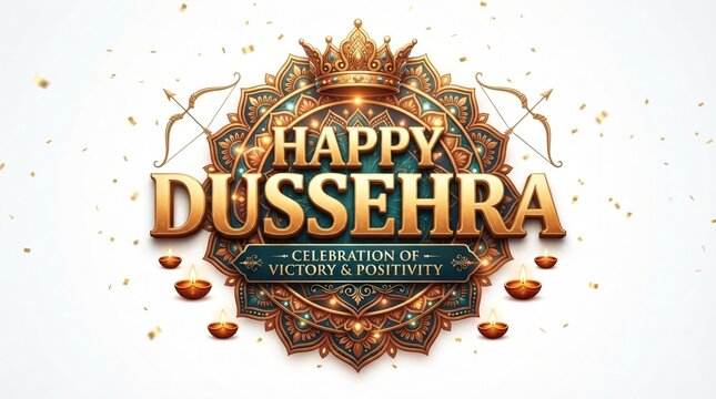 Happy Dussehra Golden Greeting Graphic with Bow and Arrow