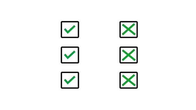 Checkmark and cross mark set, green ticks and red x symbols for checklist, survey, and evaluation