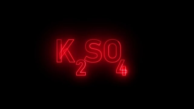 Potassium sulfate chemical formula k2 so4 neon sign glowing red text animation k2so4 chemistry science