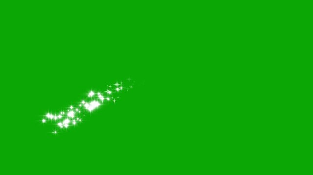 Fairy sparkle animation, glowing white glitter stars, elegant shimmer trail, seamless magic particles, green background, 4k luxury twinkle effect, glowing light motion, sparkling doodles