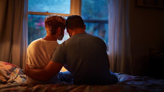 Couple enjoying a cozy moment together indoors.