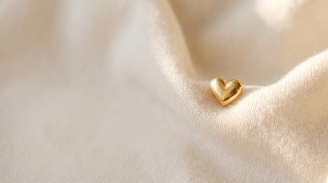 Detailed view of a golden heart charm resting on soft fabric representing appreciation and mindfulness in everyday living