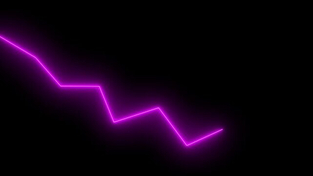 Neon pink financial downtrend graph arrow animation on black background, chart decline