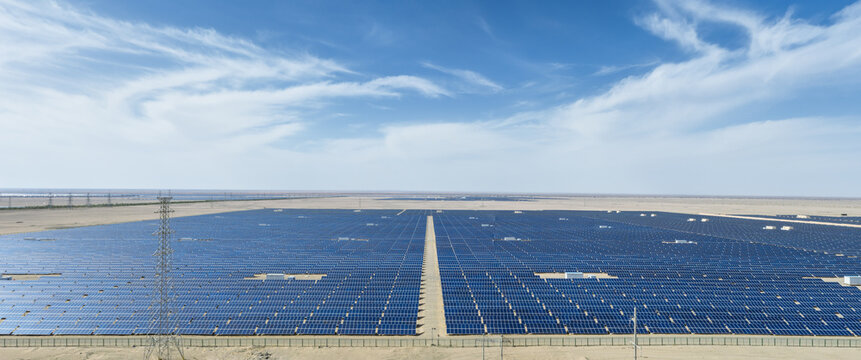 Vast Solar Power Station in Gobi Desert Landscape