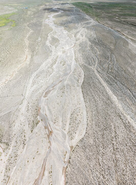 Aerial View of Dry Riverbed Texture in Gobi Desert