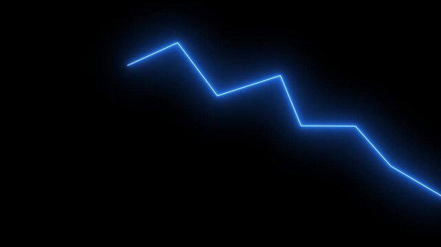 Neon blue financial chart line graph rising and falling on black background