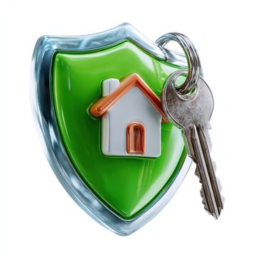 Home security key pendant with shield symbol and keychain for protection
