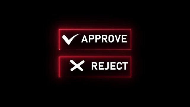 Neon approve and reject button interface animation for digital decision making and ui