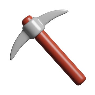 3D tool icon of a red pickaxe for mining with excavation industry construction equipment