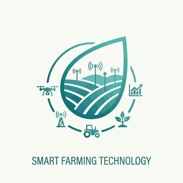 Smart farming technology logo with agriculture data icons.
