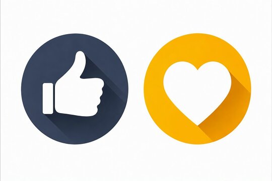 Flat design thumbs up and heart icon set on neutral background