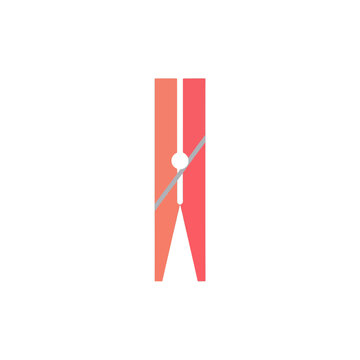 A simple flat vector icon of a red and orange wooden clothespin used for hanging laundry and clothes on a line isolated on transparent background, Vector