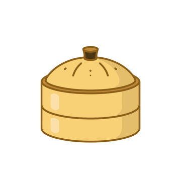 Traditional bamboo steamer basket for cooking delicious hot dim sum and asian dumplings isolated vector icon illustration isolated on transparent background, Vector