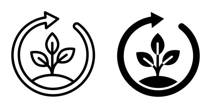 Eco-friendly growth icons, sustainable cycle symbols, plant regeneration vector art, environmental renewal graphics, organic process icons, green living emblems