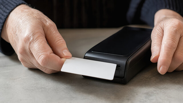 Elder hand payment terminal credit card debit card cashless payment contactless payment card reader online banking secure elder hand using payment