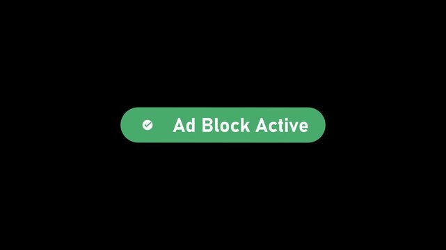 Ad block active notification button animation with checkmark for web ui and digital marketing adblocker