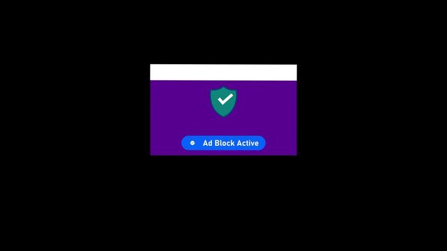 Ad block active notification ui animation with security shield for web browsers and digital privacy protection