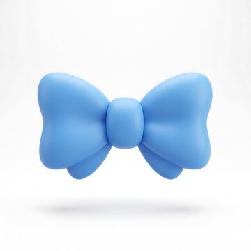Minimalist blue bow tie 3D icon isolated on white background with decoration celebration accessory