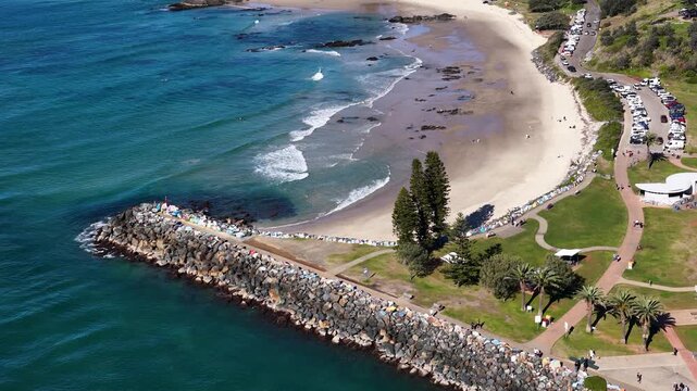 Aerial View of Town Beach and Breakwall in Port Macquarie
