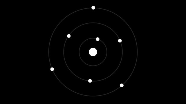 Minimalist abstract illustration of particles orbiting a central point