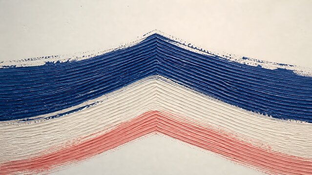 Chevron zigzag pattern of layered navy blue cream and coral threads woven textile abstract background