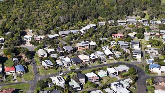 Aerial View of Suburban Houses and Lush Forest in South West Rocks