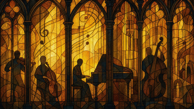 Gothic Stained Glass Silhouette of Classical Musicians