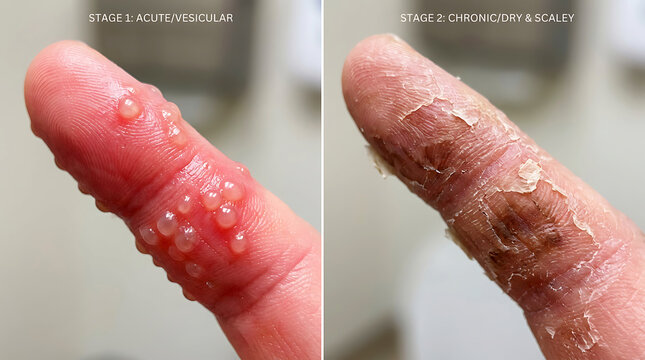 Split comparison of finger skin conditions, acute and chronic stages