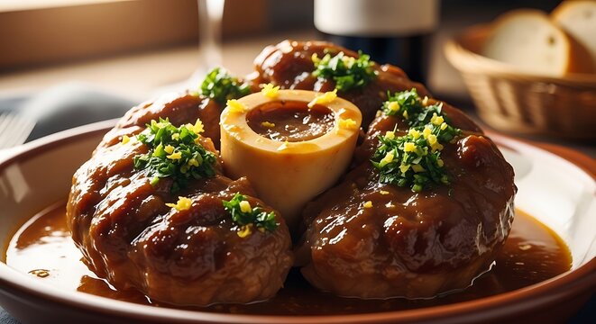 Braised veal shank osso buco with gremolata