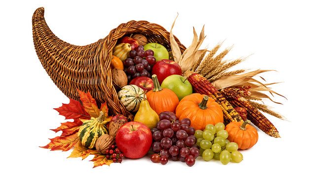 Autumn Harvest Cornucopia with Fruits and Vegetables