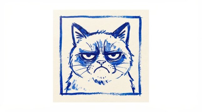 Grumpy cat portrait illustration