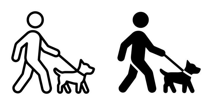 Dog Walking Icons, Pet Owner Silhouette, Animal Care Symbols, Walking Dog Vector Graphics, Pet Companionship Icons, Canine Activity Icons
