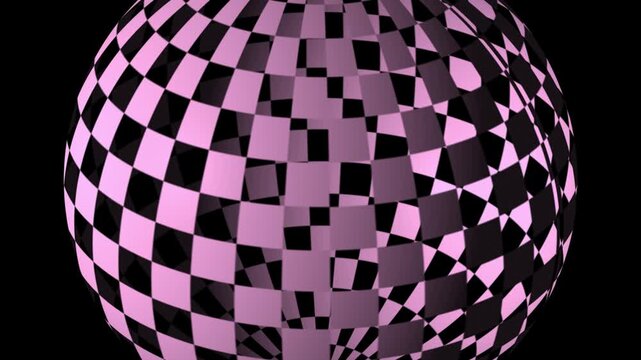 Rotating sphere with checkerboard pattern in abstract dark environment with subtle lighting