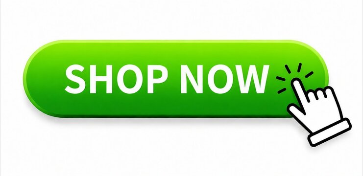 Green shop now button with finger pointing at it