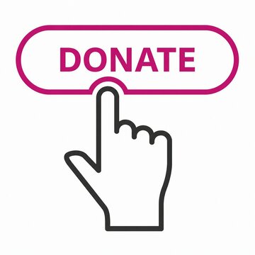 Hand clicking donate button with finger illustration
