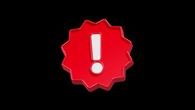 Motion 3D red starburst or badge icon featuring a white exclamation mark inside