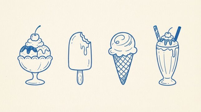 Set of various ice cream desserts and treats