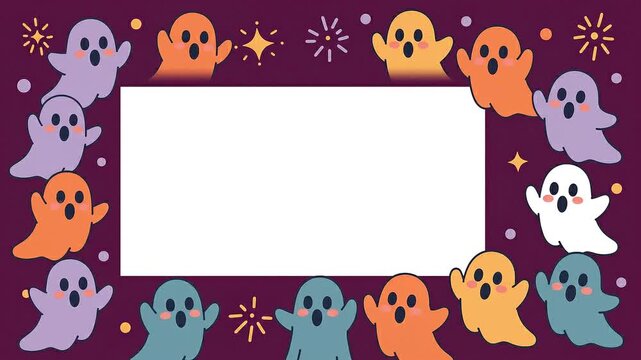 Cute cartoon ghosts framing a white blank text space