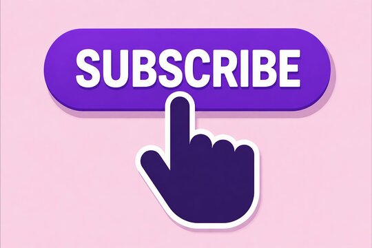 Finger clicking purple subscribe button with modern flat design