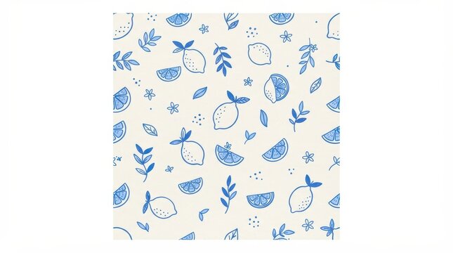 Seamless pattern with handdrawn lemons and leaves