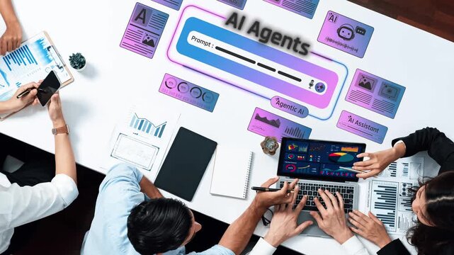 Collaborative Team Working with AI Agents and Innovative Digital Tools to Enhance Productivity and Decision-Making in Modern Workplace Environment Sigmoid