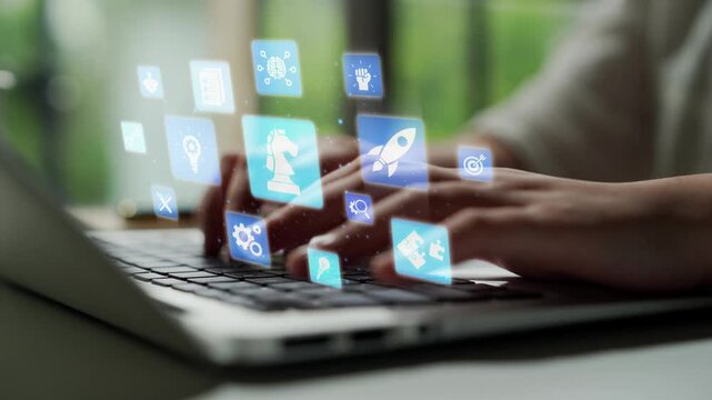 Innovation icons show creativity, teamwork, and project development. Innovation helps organizations design solutions, build strategy, and grow with new business opportunities. Funnel