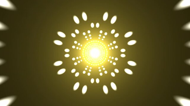 Digital Tunnel Warp with Glowing Gold Starfield Lights