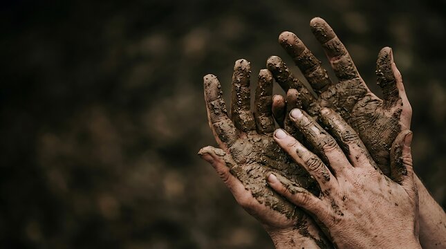 Close-up of dirty hands with rough texture