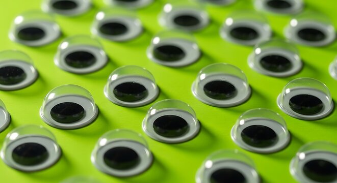 Pattern of googly eyes on a bright green background
